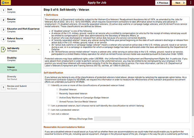 step five: self identify - veteran