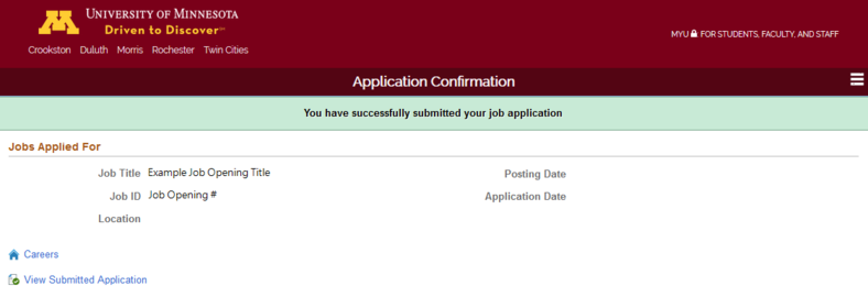 You have successfully submitted your job application message