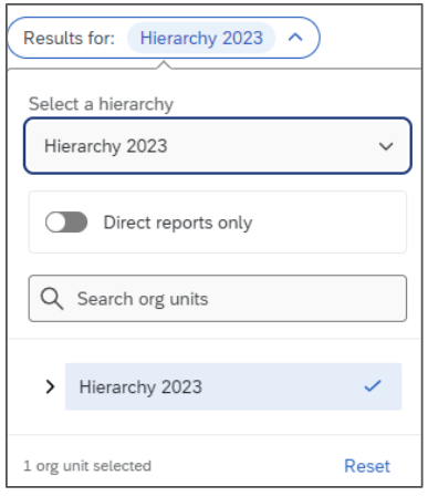 screen grab of drop down menus indicated Hierarchy 2023 should be selected