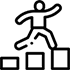 A line icon of a person jumping over blocks.