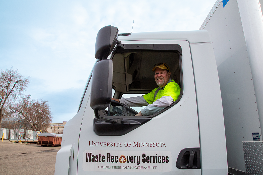 Joe VanGuilder in a Waste Recovery Services truck