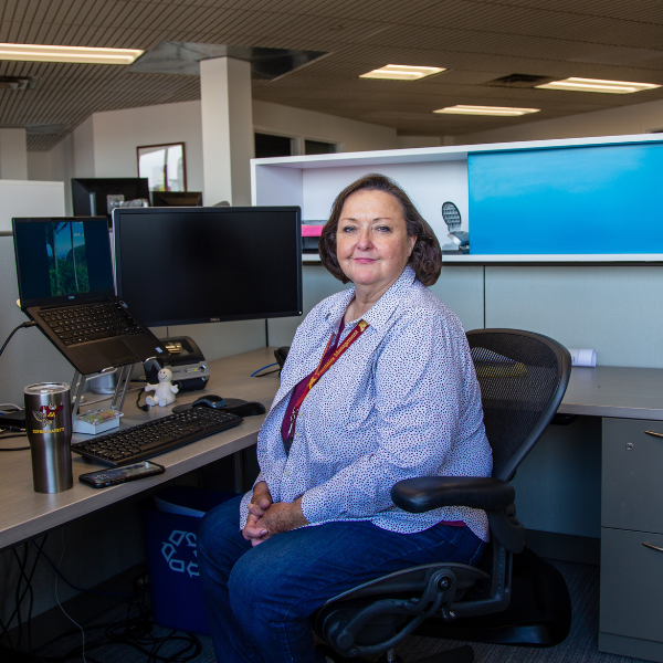 Janee Meyers at her desk in the Donhowe building