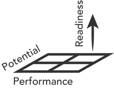 A 3-dimensional graph showing performance on the x-axis, potential on the y-axis, and readiness on the z-axis.